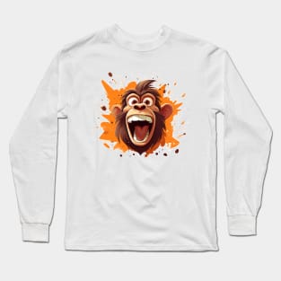 crazy cartoon screaming monkey Long Sleeve T-Shirt